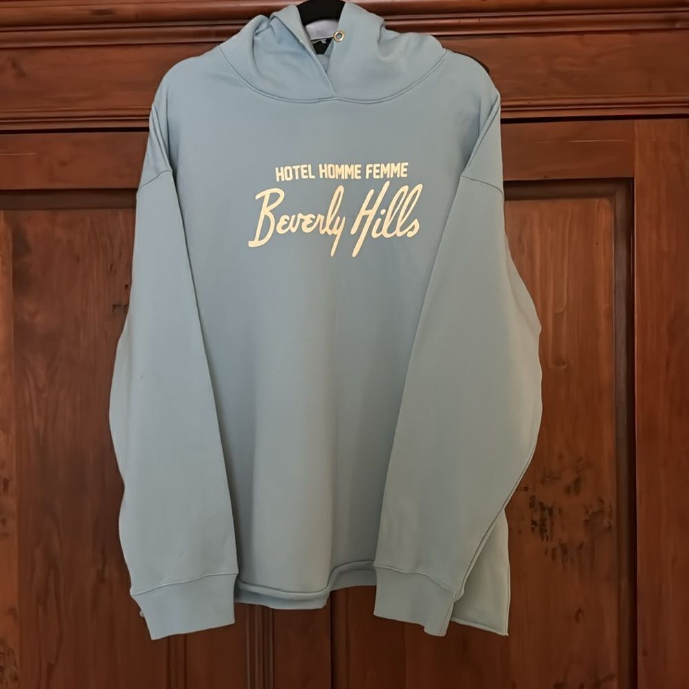 NWOT Men's Hotel Homme Femme Light Blue Graphic Hoodie Size XL